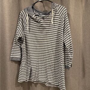 Christopher & Banks Gray and White Striped Hoodie